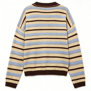Cardigan da <span class=keywords><strong>Donna</strong></span> a Righe Beige Blu <span class=keywords><strong>Marrone</strong></span> in <span class=keywords><strong>Maglia</strong></span> Intrecciata, Collo Tondo, Bottoni, Maniche Lunghe, Stile Vintage Casual per Autunno Inverno - Product Image 6