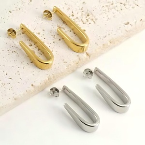 Stainless Steel Fashion Personality Light Luxury Hook Earrings for Women, <b>Titanium</b> Steel 18k Gold Steel Earrings Fashion Jewelry - Product Image 1