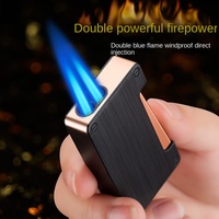 Briquet à tabac Debang DB-1179 au butane, coupe-vent, double flamme croisée, flamme bleue, soufflage direct, allumage latéral, multi-usages