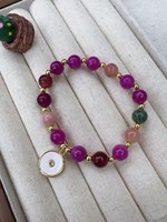 CH-LAT1110 Bracelet tendance en perles de coquillage rondes, bracelet en perles de cuivre rondes plaqué or, bracelet extensible, bijoux faits à la main, vente en gros