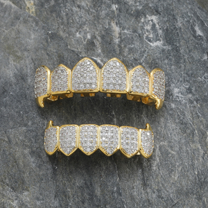 AceWings G026 Bling Bling Full CZ Hip Hop Géométrique Plaqué Or/Argent <span class=keywords><strong>Grilz</strong></span> Top & Bottom 6 Dents pour Unisexe/Femme/Homme - Product Image 5