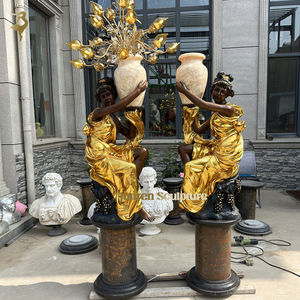 Luxe grandeur nature Art décor couleur dorée <span class=keywords><strong>grec</strong></span> Bronze Statue femme tenir lampe <span class=keywords><strong>poste</strong></span> debout en laiton Antique Statue lampe femme - Product Image 5