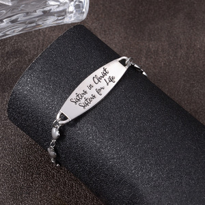 <b>Sister</b> In Christ Bracelet For Women Engraved Jewelry Gift Silver Tone Letter Design Handmade Christian Gift For <b>Sisters</b> - Product Image 1