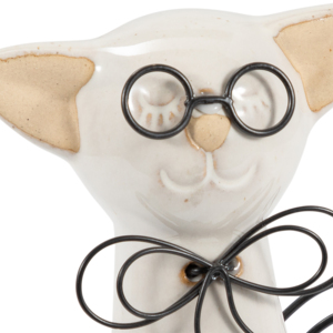 Statuetta di gatto in ceramica con occhiali, ornamento decorativo bianco per la casa, l'ufficio, la scrivania, la mensola. - Product Image 5