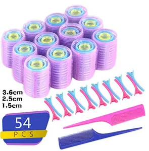 Self Grip Hair Rollers 54pcs Set - Reastar Hairdressing Curlers Self Holding Rollers in 3 Sizes with Duckbill Clips and Combs