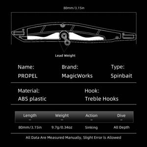 MAGICWORKS 80S 80mm 9.7g Leurre Minnow Propulsé Coulant pour la Pêche au Bar - Product Image 2