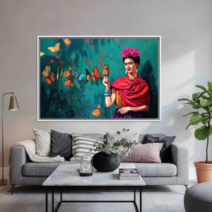 Frida Kahlo Butterfly Canvas Print: Elegant Personalized Wall Art,WHITE <b>FRAMED</b> CANVAS - Product Image 3