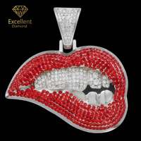 Nouvel Arrivage Collier Pendentif Bouche en Argent Sterling et Moissanite, Style Hip Hop Luxe Iced Out, Motif Lèvres Rouge et Blanc, pour Spectacles de Rap