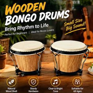 Set di Bongo Portatili da 6+7 Pollici in Legno di Quercia con Finitura Opaca Naturale e Pelle di Pecora Vera, Percussioni Manuali per Educazione Musicale Orff - Product Image 2