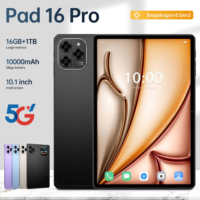 New Screen Tablet 5G Tablet PC Pad 16 Pro | 10.1" with 16GB+1TB Android 15 | 10000mAh Battery Dual Sim 5G