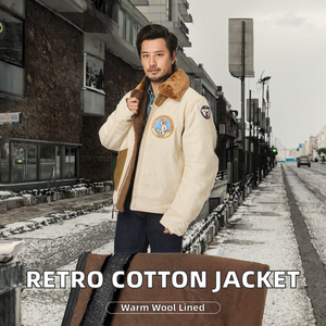 Blouson Bomber Décontracté Rétro Style Américain pour Hommes, 100% Coton Épais Tissé Brodé, Coupe Ajustée, Automne, Service OEM Frontal - Product Image 2