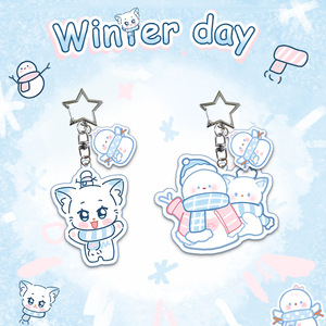 Spot Cartoon Winter Series Acrylic Key Chain Pendant with UV Printing Snowman Design Fashion Trend Souvenir - Product Image 1