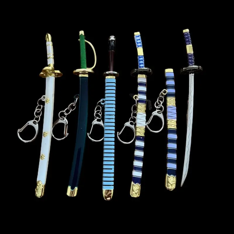 9 Designs 15cm Anime keychain Zoro Luffy Metal Weapon Key Chain Sword Model Ornaments Keyring