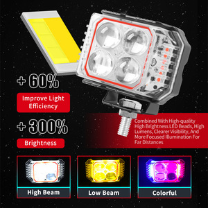 Faro <span class=keywords><strong>LED</strong></span> per Moto da Commercio Estero, Tre Lenti a 4 <span class=keywords><strong>LED</strong></span> Lampeggianti Rosso Blu, Abbaglianti/Anabbaglianti Esterni, Montaggio Mid-Grid OLIVER - Product Image 2