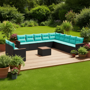 Ensemble de canapés de patio en polyrotin noir 12 pièces avec coussins, mobilier de jardin, sièges d'extérieur, capacité de plus de 10 personnes, design contemporain - Product Image 2
