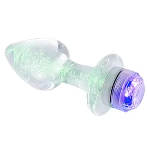 2023新款发光玻璃假阳具带灯男女玻璃肛门塞遥控变色发光二极管灯按摩器