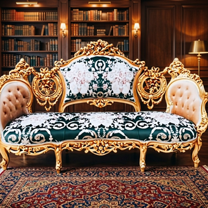 Sofá de Tres Plazas de Madera de Teca en Color Dorado Antiguo, Muebles de Lujo Hechos a Mano con Madera Sólida para Sala de Estar, Dormitorio, Salón y Oficina - Product Image 1
