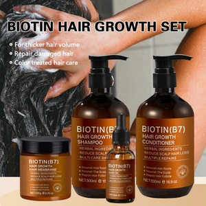 Kit de croissance des cheveux à la biotine B7, shampooing et après-<span class=keywords><strong>shampoing</strong></span> anti-chute, huile réparatrice à base de plantes, masque capillaire pour des cheveux plus épais, kit de 4 pièces - Product Image 1