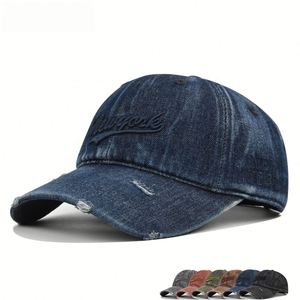 Vintage Distressed Denim Baseball <b>Cap</b> New York Embroidery Patch Hat Adjustable Washed Cotton Dad <b>Cap</b> With Hole for Men <b>Women</b> - Product Image 1