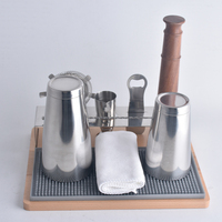 Ensemble de shaker à cocktails Boston 9 pièces Creation Shaker avec support en bois, kit de barman, outils de bar personnalisés et fournisseurs de tapis de bar