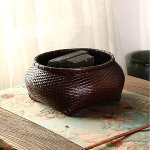 Bamboo Woven Charcoal <b>Basket</b> Round <b>Storage</b> Container For Living Room Neatening Use - Product Image 2