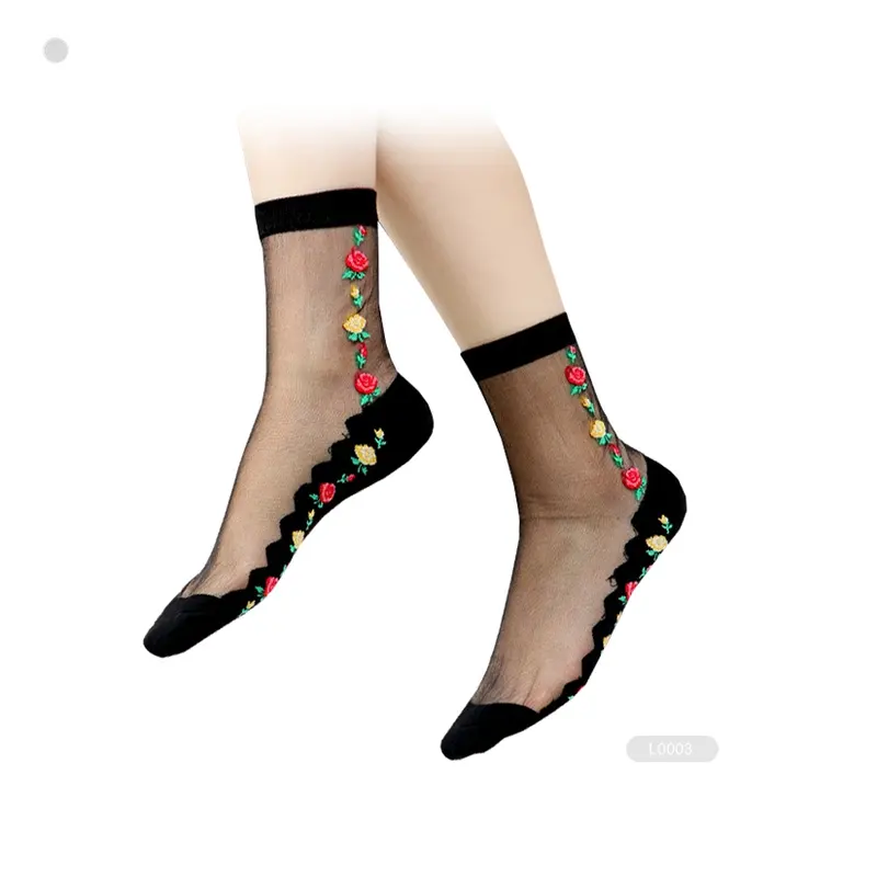 BX-L0027 women thin sheer ankle lace socks with flower