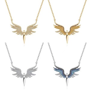 Collares de ángulo de ala azul de acero inoxidable a la moda para mujer, joyería, <span class=keywords><strong>Collar</strong></span>, colgante, amigos - Product Image 1