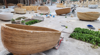 Bak Mandi Oval Mewah Gaya Modern dari Travertine, Model Berdiri Bebas untuk Kamar Mandi Dewasa, Jacuzzi untuk 2 Orang