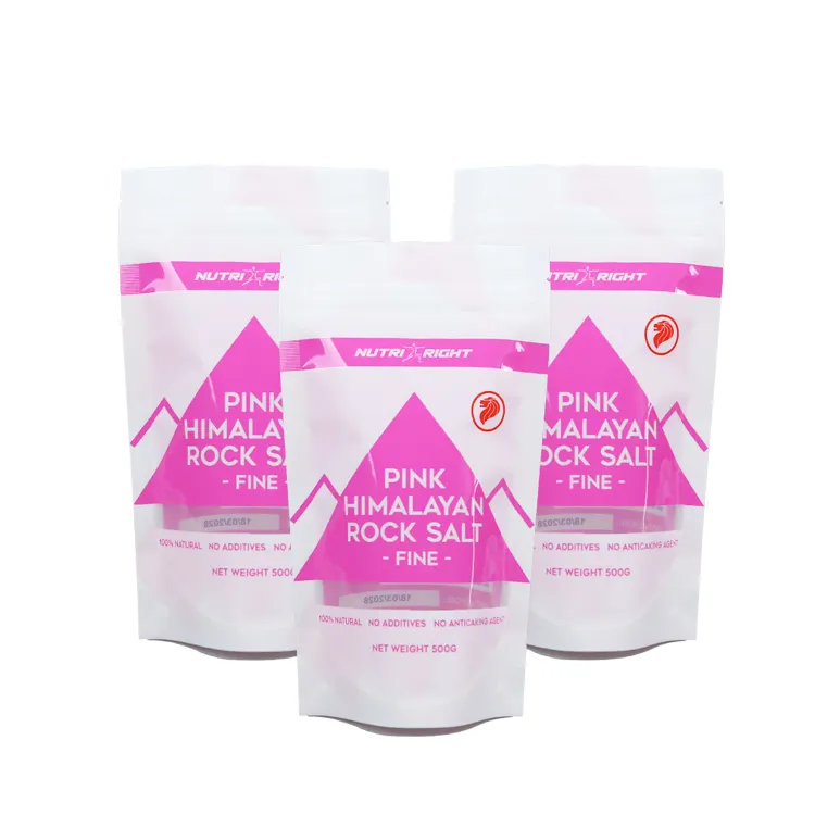 Sal rosa del Himalaya en bolsa de pie 500 g/bolsa 1 KG/bolsa Sal marina del Himalaya de calidad alimentaria Sal del Himalaya sin refinar OEM disponible