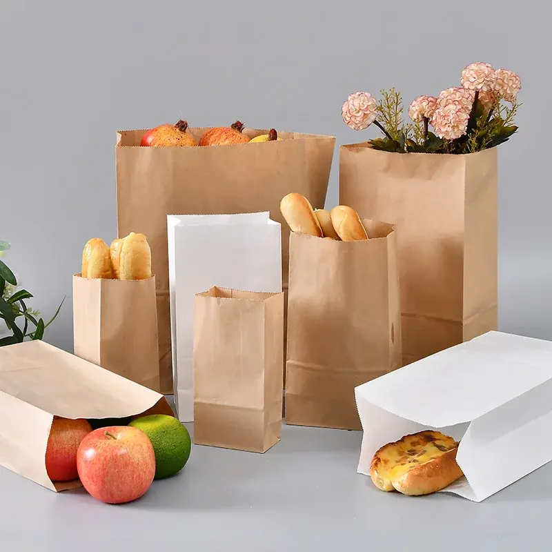 Disposable Brown Kraft Paper Sandwich Flat Bottom Food Take Out Paper Bag Food Containers