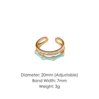 Bague double couche émaillée JinSpark pour femme « Enchanted Zen Bamboo » avec placage or 18 carats, style empilable et alliance éternité