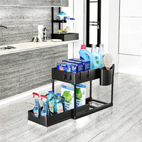 Rak Penyimpanan Wastafel Anti Karat Plastik 2 Paket 2 Tingkat Organizer Geser Serbaguna Keranjang Kabinet Tarik