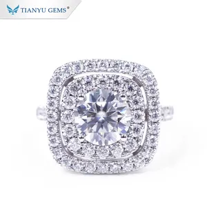 Tianyu 14k Genuine White Gold Hearts And Arrows Moissanites Diamond Luxurious Ring
