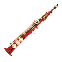 Bb Straight Soprano Saxophone Red Lacquered Body Gold Lacquered Keys Professional Woodwind Instrument HYM-767 Adjustable