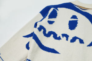 <span class=keywords><strong>Cardigan</strong></span> lavorato a maglia con colletto alla moda da <span class=keywords><strong>uomo</strong></span> con stampa astratta <span class=keywords><strong>blu</strong></span> e bianca e orlo invecchiato - Product Image 6