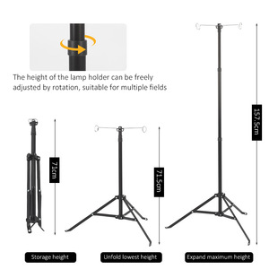 Soporte para Lámpara de Doble Brazo, Aleación de Aluminio, 4 Secciones, Poste de Lámpara Portátil, Altura Ajustable de 200 cm, Negro - Product Image 3