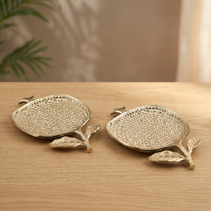 Stylish Display Gold Plated Fruit Shape Decorative <b>Tray</b> Set 2Pcs Contemporary Metal Handicraft <b>Plant</b> Design - Product Image 4