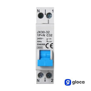 Interruptor Automático Gloca Jx30 1P+N C32, 32A, 240V, 50Hz, Montaje en Riel DIN, 4.5kA, Módulo de Protección EN60898 - Product Image 4