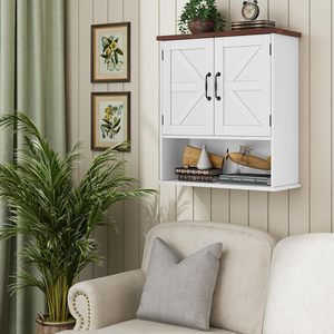 Armoire murale <span class=keywords><strong>de</strong></span> <span class=keywords><strong>salle</strong></span> <span class=keywords><strong>de</strong></span> <span class=keywords><strong>bain</strong></span> style ferme en MDF, gain <span class=keywords><strong>de</strong></span> place, avec portes battantes, <span class=keywords><strong>rangement</strong></span> mural blanc pour <span class=keywords><strong>salle</strong></span> <span class=keywords><strong>de</strong></span> <span class=keywords><strong>bain</strong></span>, armoire à pharmacie - Product Image 2