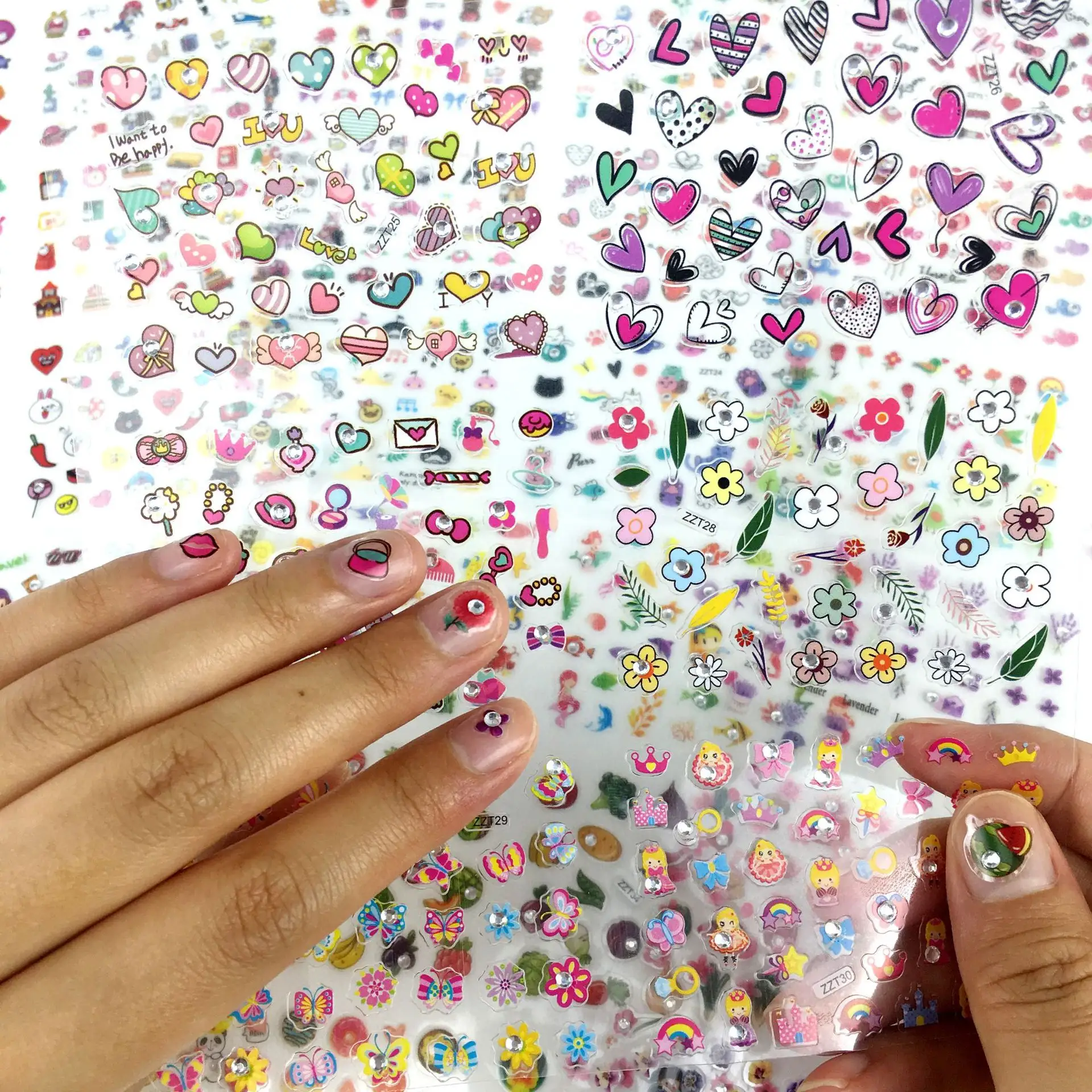 1pcs Mixed Design Adhesive Cartoon Nail Art Stickers Manicure Diy Beauty Nail Decal Salon Rhinestones Nail Stickers For Kids