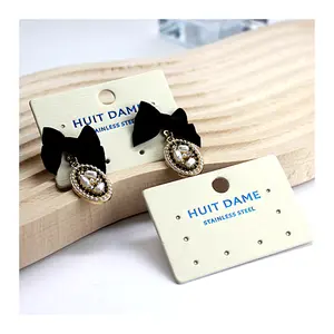 Custom Blue Gold Foiled Jewelry Display Card Printed Care Instruction Earring Cardboard Holder Backing Hangtag in Boutique