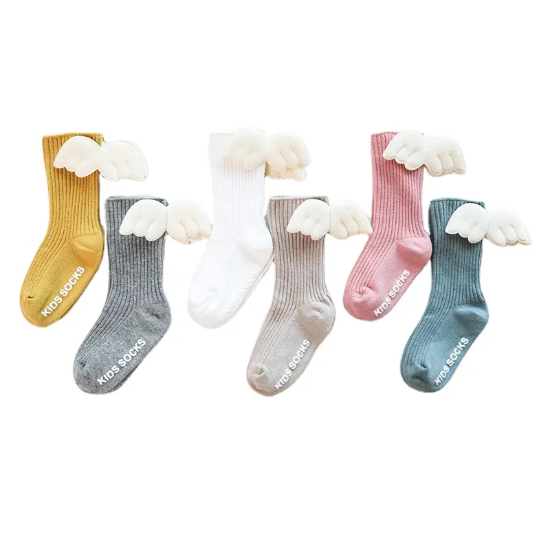 Comfort kids floor tube sock cute angel wing anti slip infant cotton baby Socks