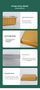 Barquette rectangulaire en aluminium jetable de 1380 ml, couleur or, thermoscellable, utilisable au micro-ondes, pour l'emballage alimentaire - Product Image 5