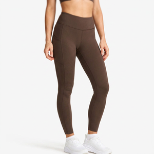Leggings de Yoga Marrones Personalizados para Mujer, Cintura Alta, Bolsillo Lateral para Teléfono, Bolsillo Trasero en la Cintura, Leggings Deportivos - Product Image 1