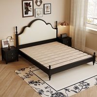 Suite de chambre contemporaine noire de style chinois en bois massif avec lit moelleux et panneau, design de mobilier moderne et écologique