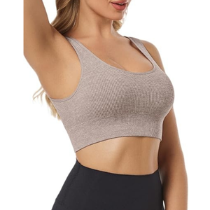 Soutien-gorge de sport côtelé sans couture pour femmes | Haut de yoga extensible et doux avec coussinets amovibles pour la gym, le fitness et le confort de tous les jours - Product Image 5