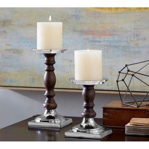 Portavelas de pilar de madera y Metal natural y plateado para el hogar Navidad boda Mesa decoración centros de mesa - Product Image 1