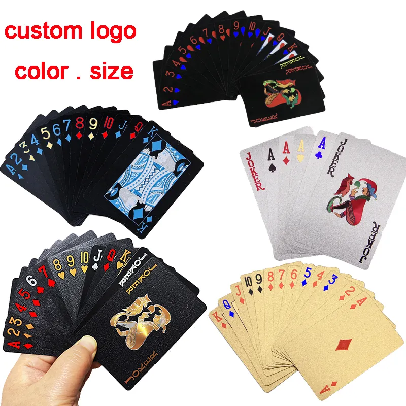 Koeweit Plastic Gouden Aangepaste Logo Klein Papier Poker Spaanse Speelkaarten Met Doos Drinken Custom Logo Goud Zwart Rood Blauw Kleur