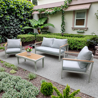 Ensemble de canapé d'extérieur en aluminium 4 pièces avec table basse en bois de teck, meubles de salon de jardin pour jardin et cour