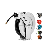 Enrouleur de tuyau à double bras rétractable automatique de 80 pieds x 5/16 pouces, 25m x 8mm, enrouleur de tuyau en maille hybride haute pression en acier pour eau, air et huile